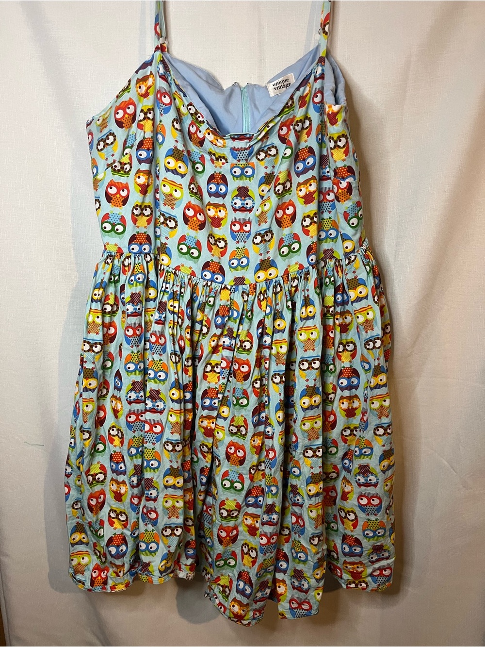 Unique Vintage Light Blue women’s Dress with Multicolor Pattern